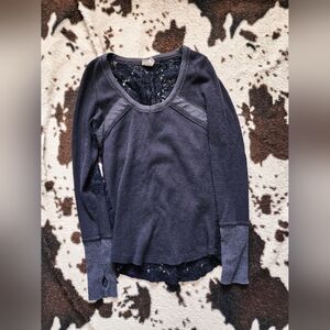 "VANITY" WOMEN'S Y2K THERMAL LONG SLEEVE TOP - NAVY